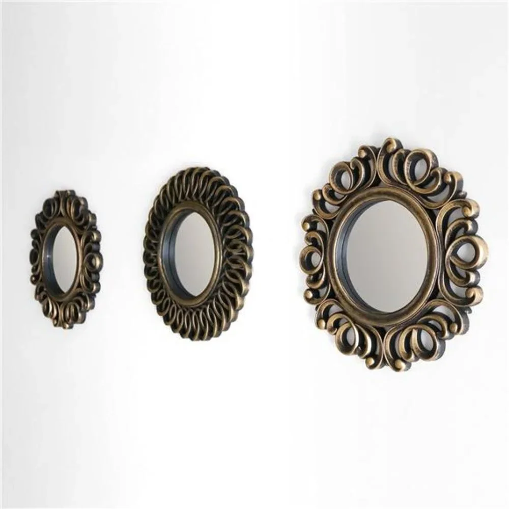 Wall Mirrors Pack of 3 Round Gold Mirrors for Home Decor Bedroom & Living Room